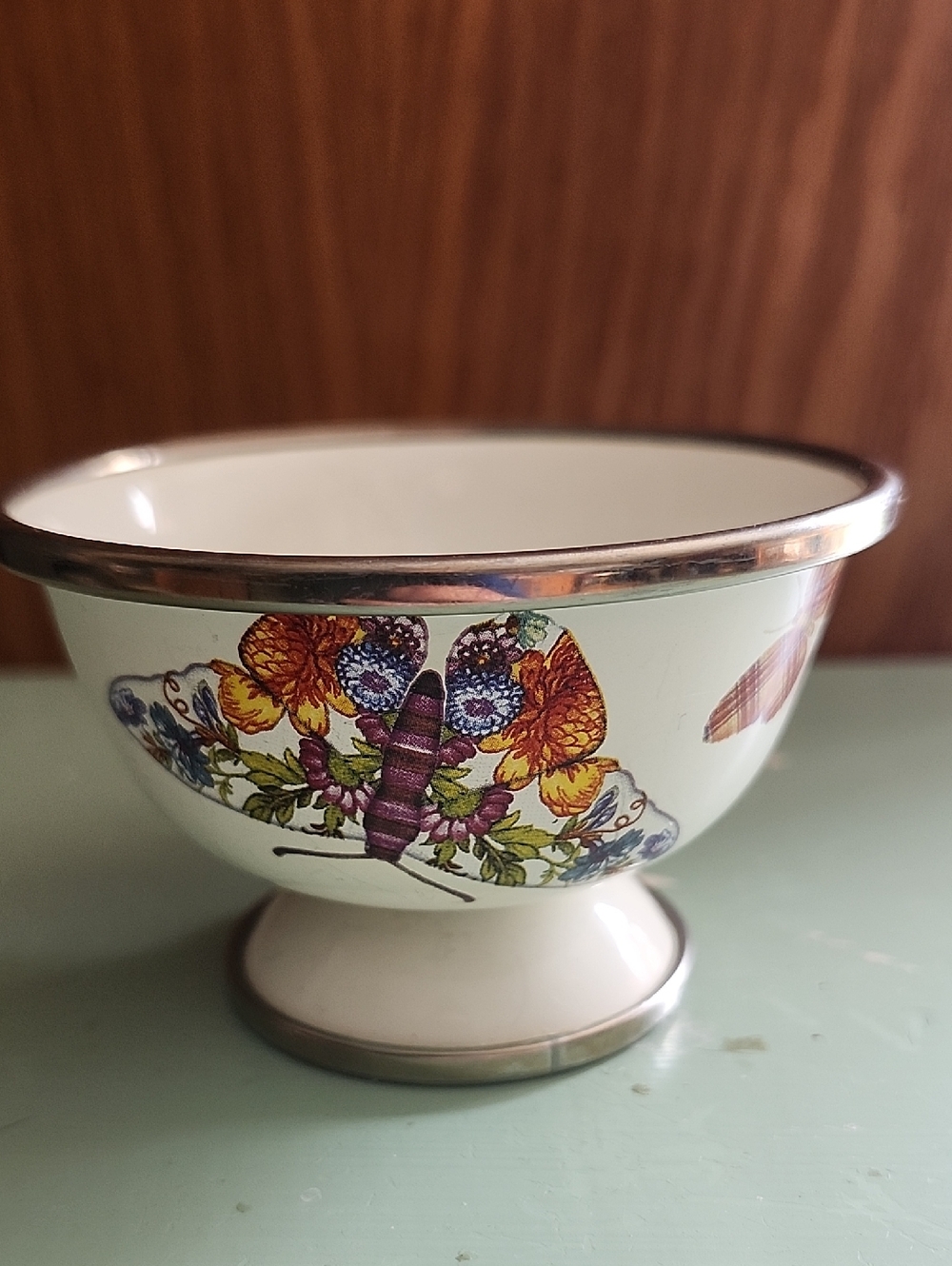 MacKenzie-Childs Butterfly Garden Enamel Small Footed Sugar Bowl